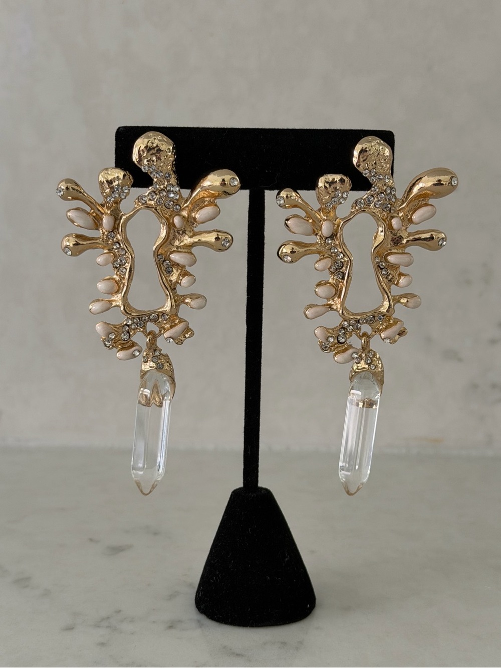 Gold Crystal Drop Statement Earrings